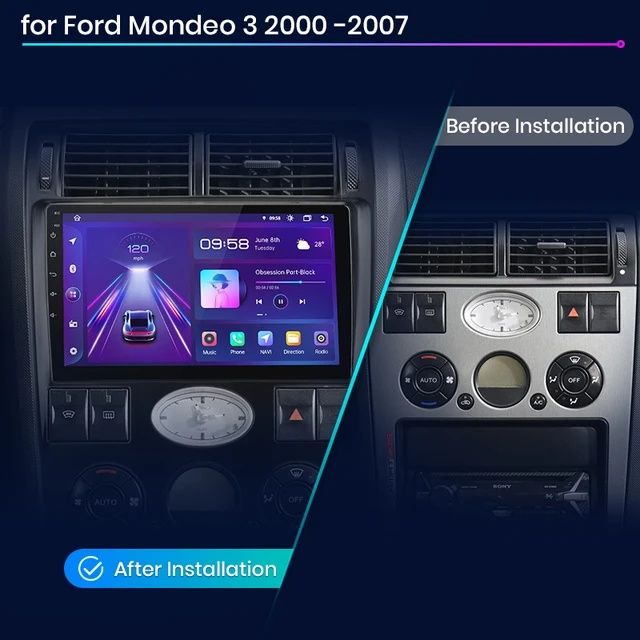 Rádio 9" android Ford Mondeo 3 CARPLAY WIFI GPS Novo