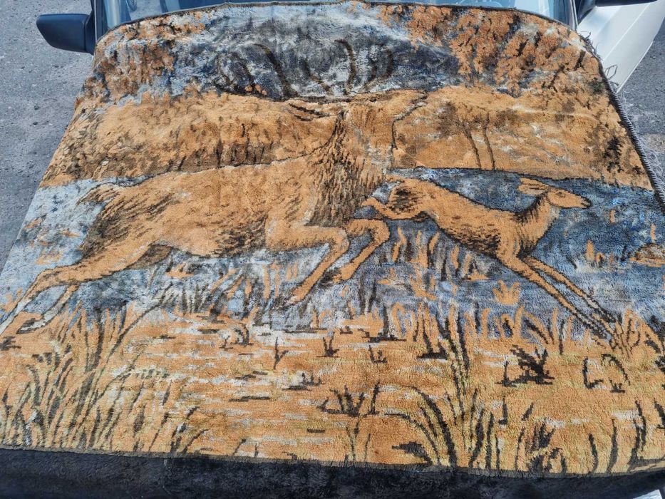 гобеленовый ковер с оленями,плюшевый винтаж