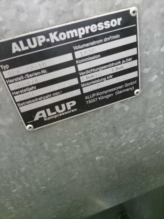 Sprężarka śrubowa Alup 15 kw / 10bar / 1,8 m³