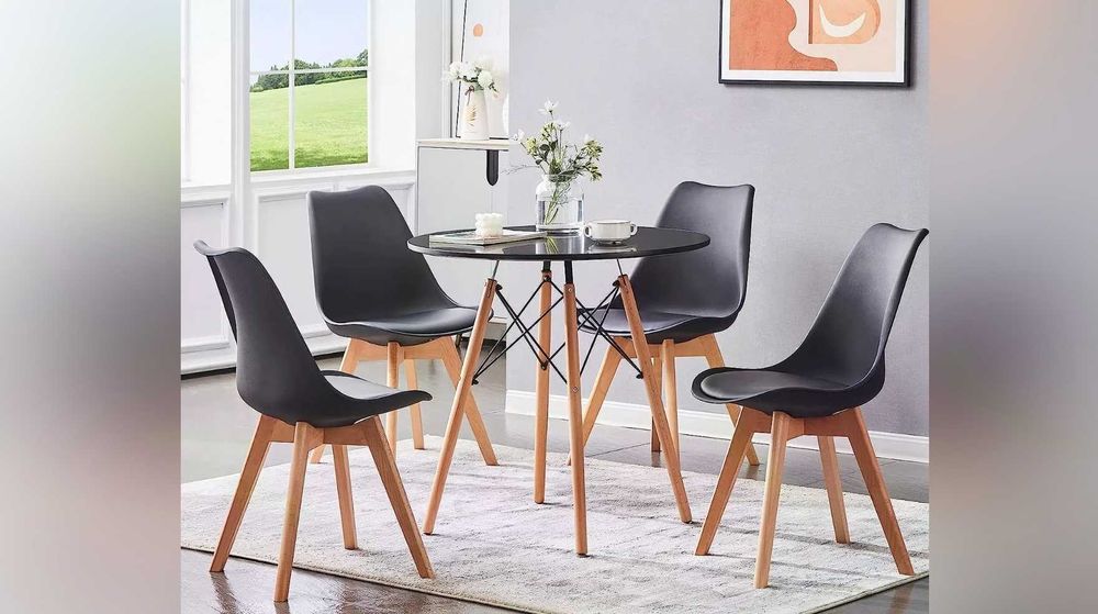 Стіл кухонний 60 см + 4 крісло чорні/Столик і стільці для кухні/Стулья