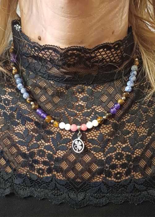 Colar Feminino Trevo &  Pedras Naturais  & Aço- PulseirasMe4You