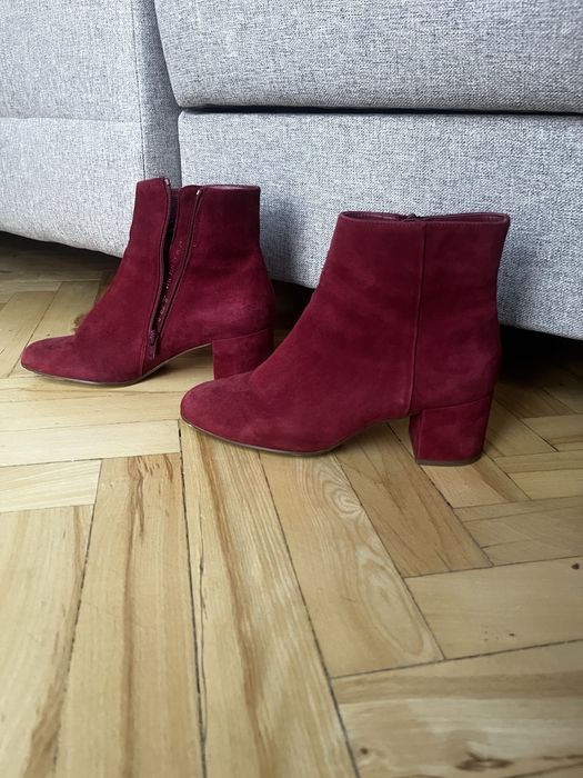 Botki Högl bordowe 38.5 zamszowe