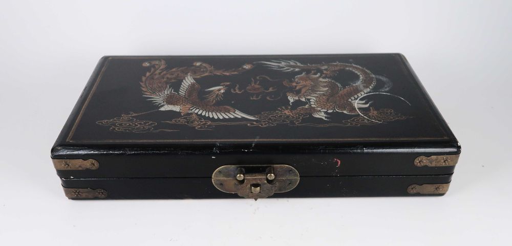 Ábaco Chines em caixa de madeira com dragão e fênix - China