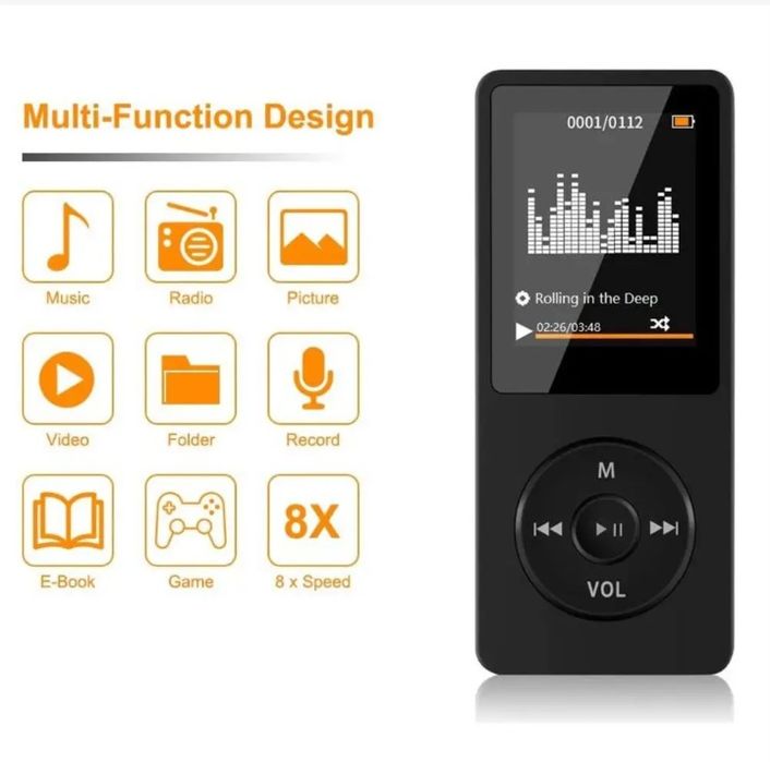 MP3-MP4 плеер 8GB+Micro SD,FM Radio,Bluetooth,EBook, диктофон,видео