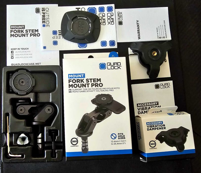 KIT novo QUADLOCK Fork Stem Mount PRO+Vibration Damper+ autocolante