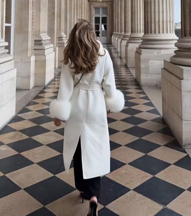 Kontantto plaszcz kaszmirowo welniany futro lis xs-5xl