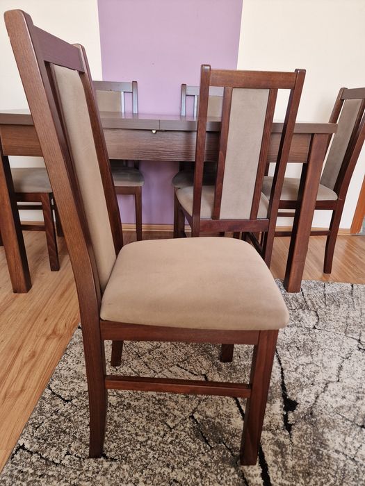Zestaw komplet STÓŁ ROZKŁADANY prostokąt 6 KRZESEŁ kolor ORZECH 180 cm