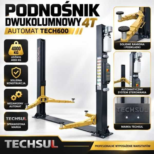 Podnośnik dwukolumnowy 4T AUTOMAT TECH600 3 seg. łapy symetria Techsul