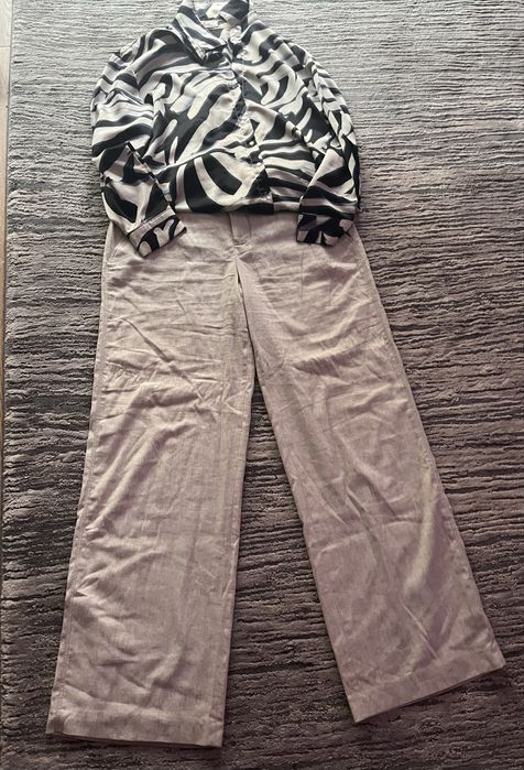 ZARA lniane beżowe spodnie L