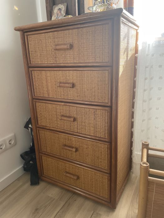 Comoda Camiseiro Roupeiro Raridade Restaurado Maciça Rattan Bambu Boho