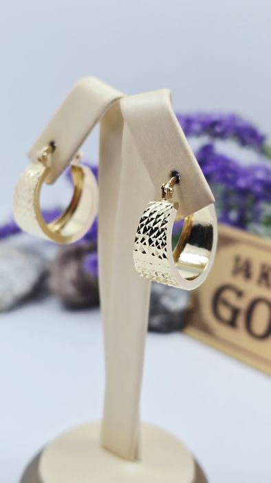 Złote kolczyki diamentowane szerokie koła próba 585 14k
