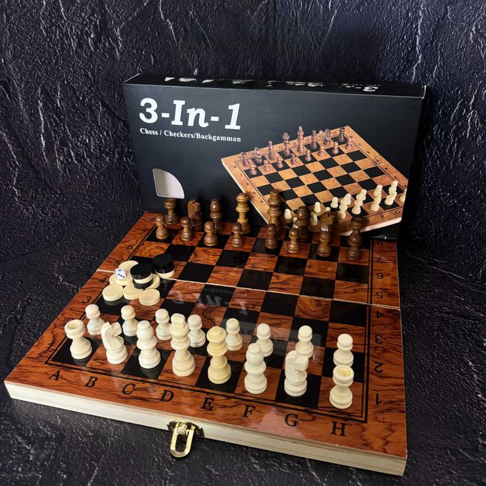 Шахматы, шашки, нарды 3 в 1 деревянные IG-G29 (доска 29x29 см)