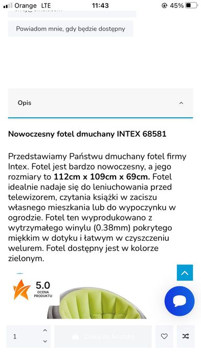 Fotel nadmuchiwany imperium INTEX