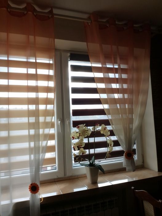 NOWOCZESNA firana komplet 2 sztuki biel pomarańcz salon kuchnia pokój