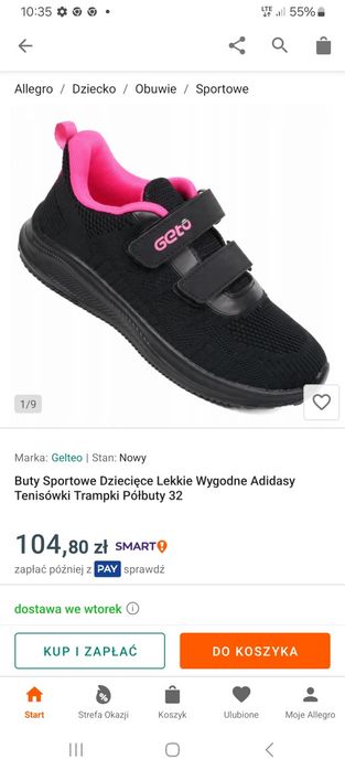 Buty sportowe lekkie wygodne dziewczęce