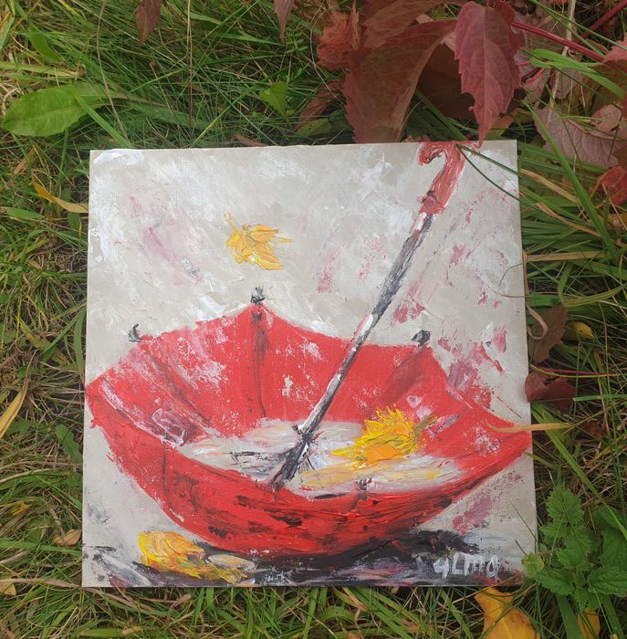 Obraz ręcznie malowany 25x25 cm parasolka