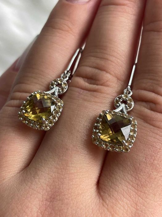 Серебряные серьги с цитрином и сапфирами