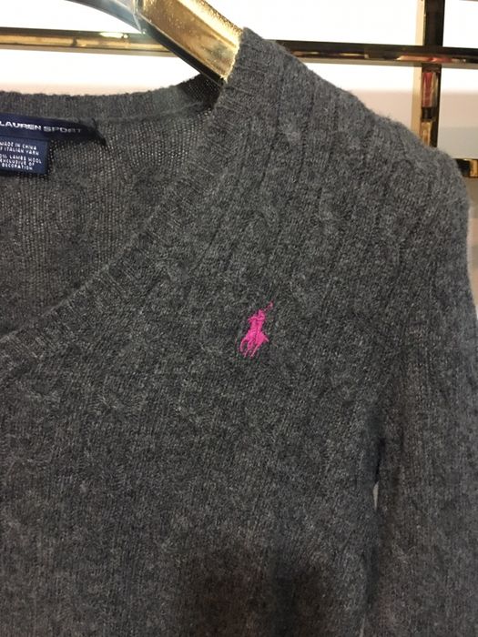 Oryginalny szary sweter Ralph Lauren 100% wełna warkocze sweterek