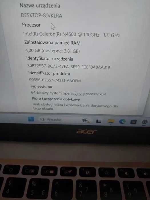 (1104/24) Laptop Acer Swift 1 Intel Celeron N4500