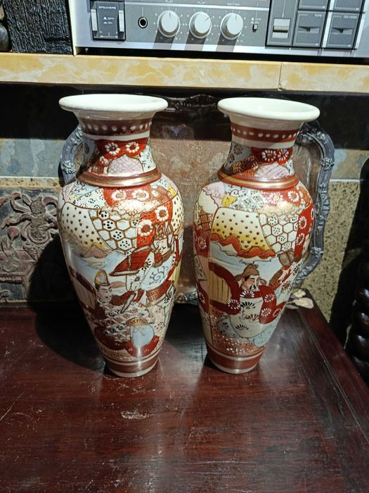 Jarras cerâmica satsuma Japão séc XIX 33 cm Assinados