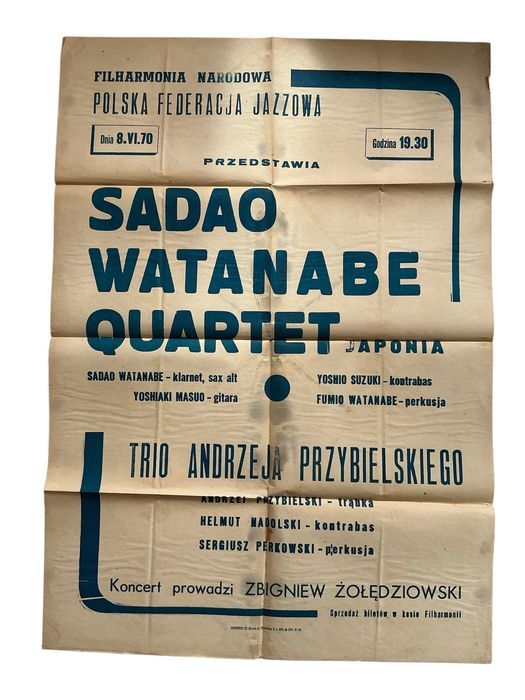 Plakat, koncert Sadao Watanabe Quartet, Trio Andrzeja Przybielskiego 1970