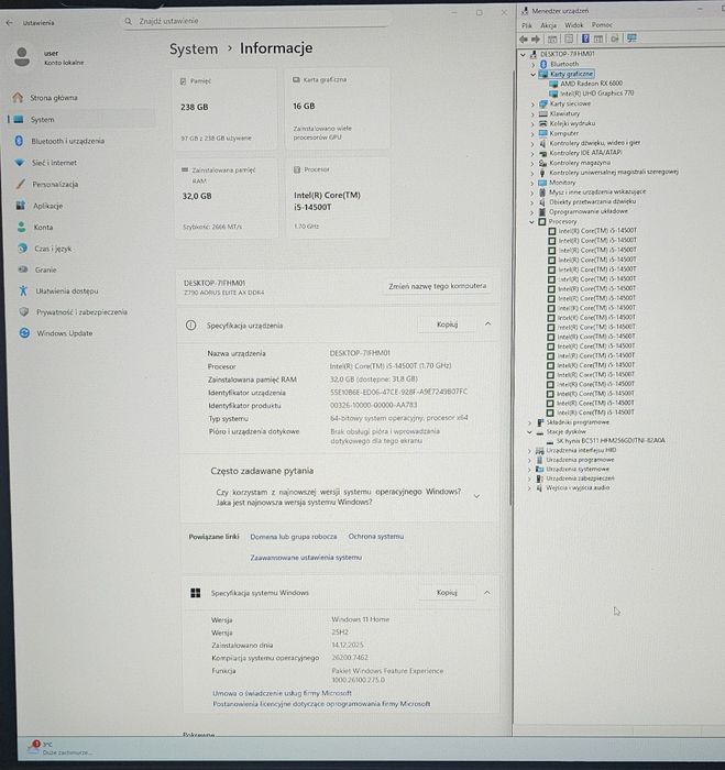 Komputer do gier, Intel i5-14 gen., 2 x dysk m2, 32 gb ddr4, NZXT, AOU