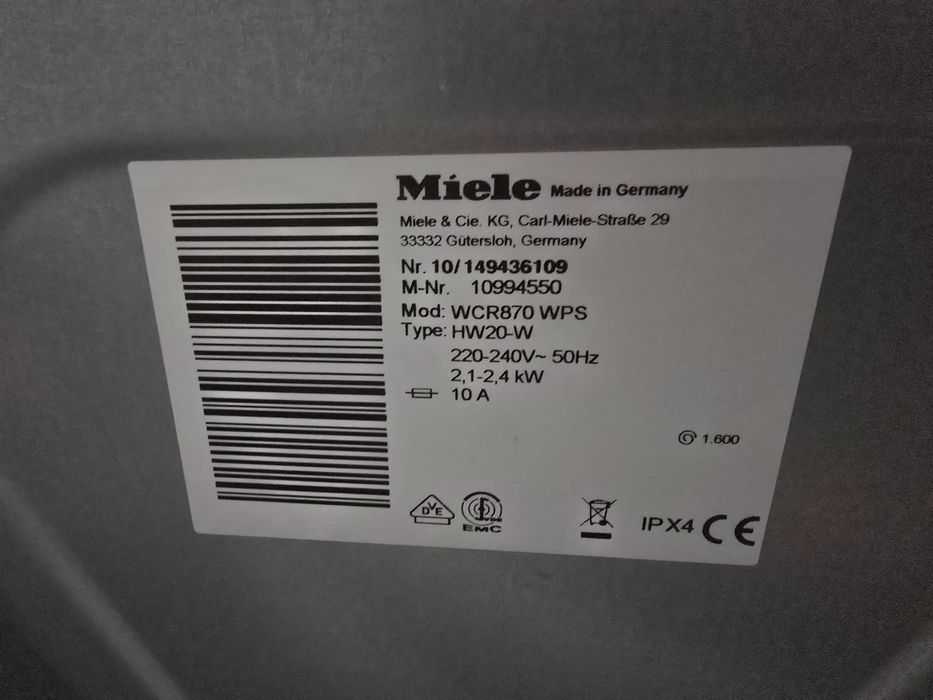 Miele  WCR80 WPS pralka  germany wysoki model 9kg 1600 obrotów