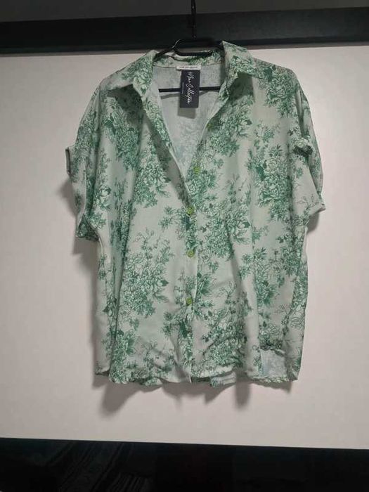 Bluzka damska elegancka koszula z kołnierzykiem 42/44 zielona