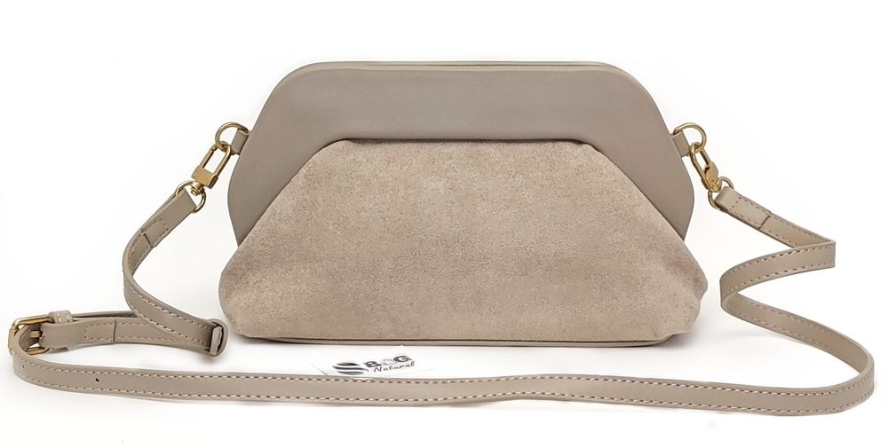 TOREBKA Listonoszka Kopertówka EKO Zamsz Frędzle Taupe 2w1 MODNA