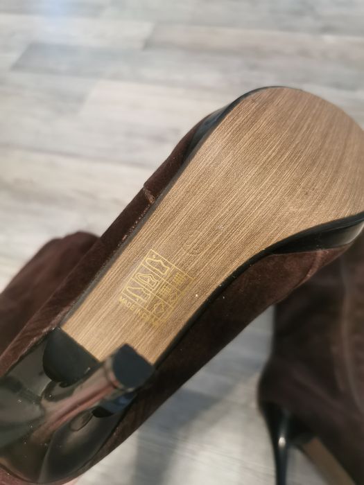 Buty długie cekiny cyrkonie czarne szpilka brązowe zamsz