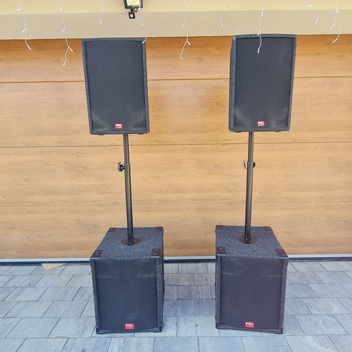 Nagłośnienie Pol Audio, 2 x basy pasywne. Stan Bardzo dobry.