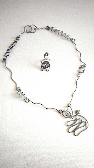 Conjunto de colar e anel tema gato