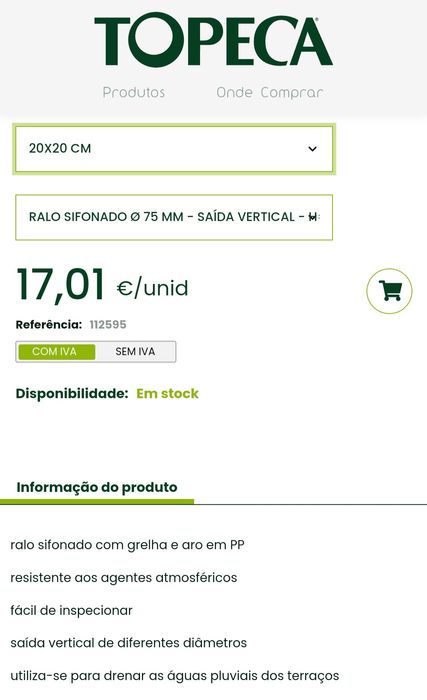 Ralo sifonado novo Topeca 20cm