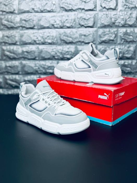 Чоловічі кросівки Puma Сірі літні легкі стильні шкіряні спортивні бігові кроссовки пума Летние спортивные кожаные стильные лёгкие кроссовки пума