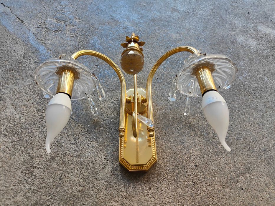 Candeeiro Aplique parede latão dourado duas lampadas led