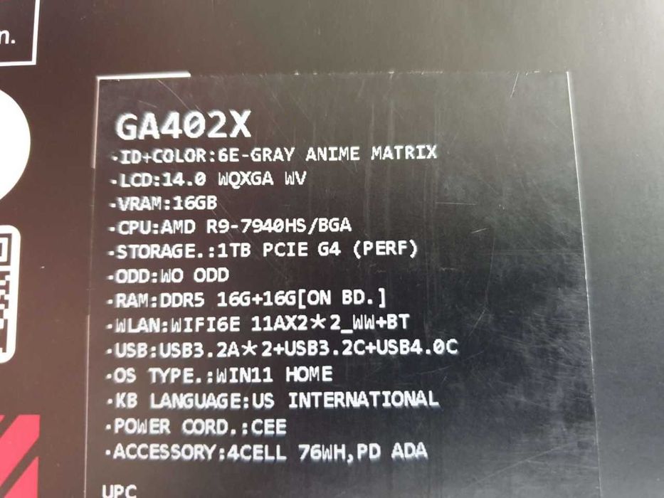 Asus Rog Zephyrus G14 R9 / 32GB / 1TB / RTX4090  / GWARANCJA