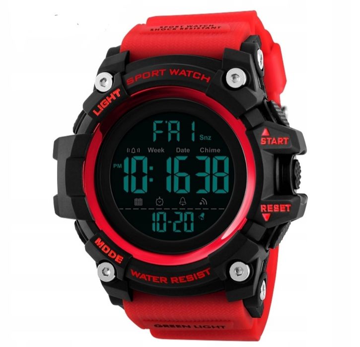 Czerwony zegarek LED, zegarek wojskowego typu