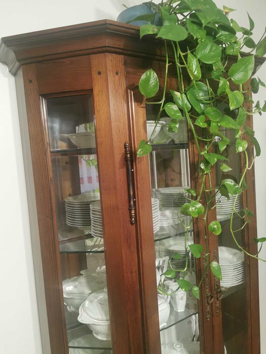 Vendo cristaleira em madeira com prateleiras e espelhos