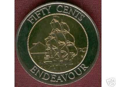 Nova Zelândia - 50 cents bimetálica Endeavour