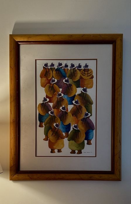 Quadro aguarela figuras do Perú