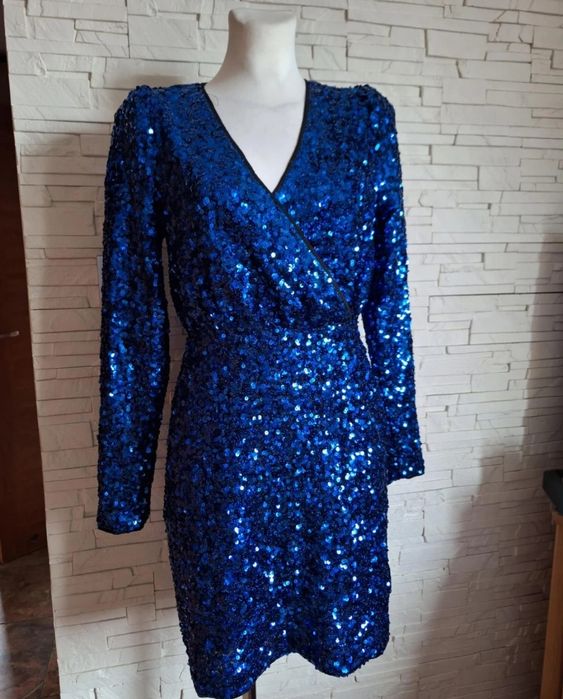 Sukienka cekinowa, niebieska