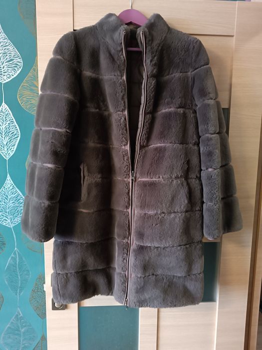 Двостороння зимова сіра куртка імітація під хутро мутон 44-46