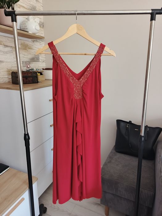 Czerwona, zjawiskowa sukienka na ramiączkach • rozmiar XXL • Linnea