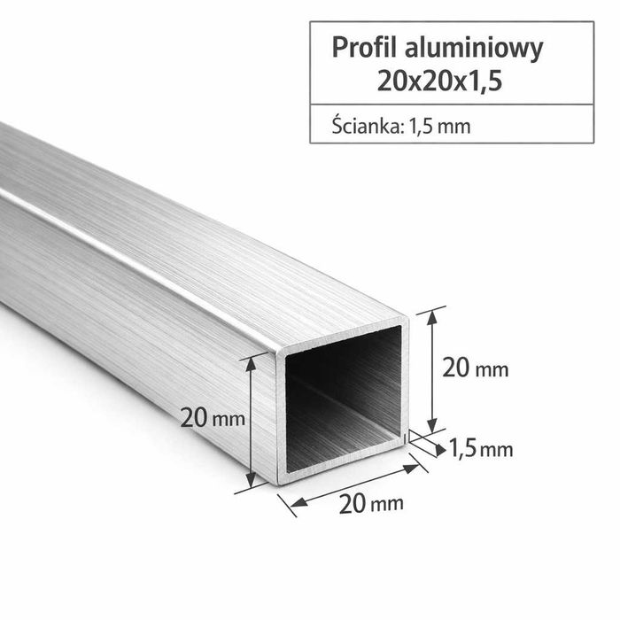 Profil aluminiowy 20x20x1,5 mm | 200 cm | SUROWY 6060 | Rura Kwadratowa |