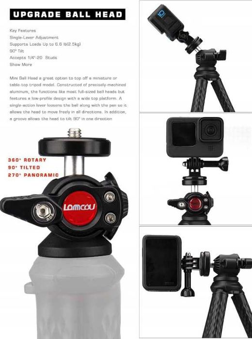 Lammcou elastyczny statyw do telefonu i GoPro z uchwytem XL