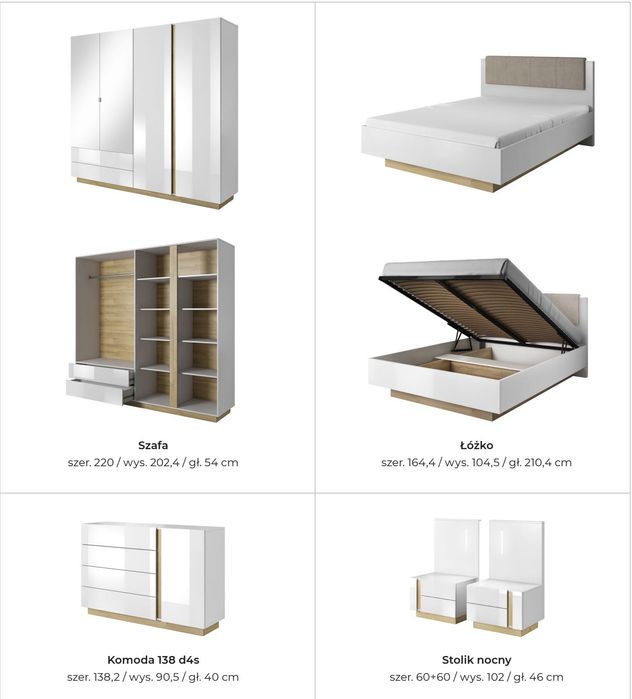 Meble Sypialniane CORA! Łóżko, komoda, szafa, stoliki nocne. Segmenty.