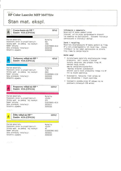 Drukarka laserowa HP Color LaserJet Pro MFP M477fdw - w 90% sprawna!