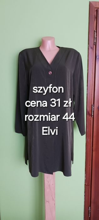 Oliwkowa szyfonowa bluzka tunika Elvi rozm.44