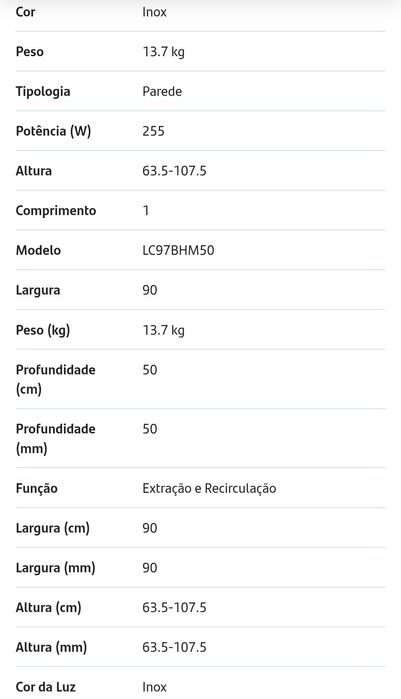 Exaustor campanola Samsung