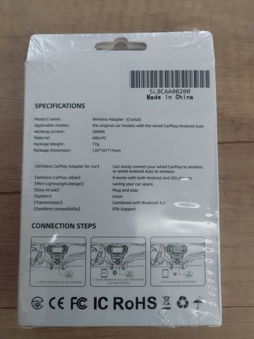 CRYSTAL Bezprzewodowy adapter Carplay 2w1 Android Auto, iOS 10+